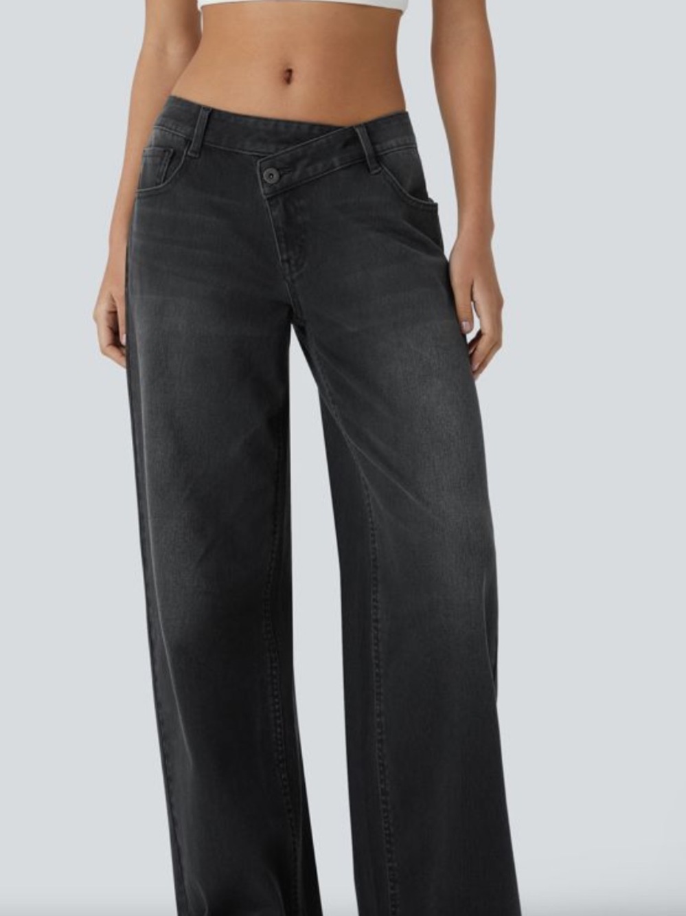 HALARA Black Asymmetric Low-Rise Baggy Wide Leg Jeans
